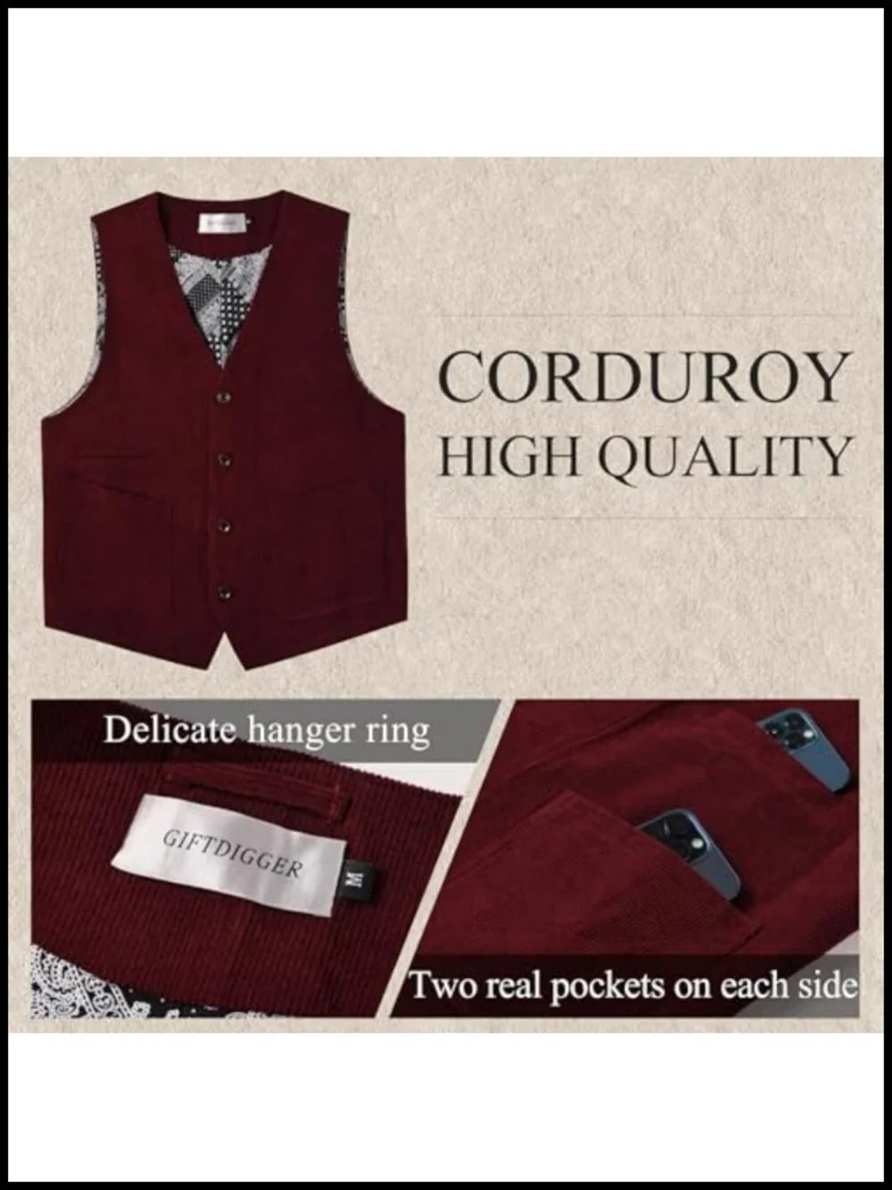 Men's Faux Leather Cowboy Vest | Sleeveless Corduroy Suit Vest | Adjustable
